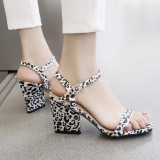 Arden Furtado Summer Fashion Trend Women's Shoes Chunky Heels Sandals Sexy Buckle Elegant Leopard Print Mature Narrow Band