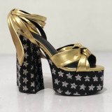 women's shoes hot style brand shoes platform chunky heels red heart gold stars peep toe sandals party shoes
