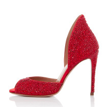 Arden Furtado Summer Fashion Women's Shoes Stilettos Heels red Slip-on Mature Peep toe Party Shoes