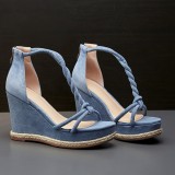 Arden Furtado summer wedges sandals platform peep toe woman shoes ladies blue brown black suede T-strap sandals