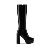 Arden Furtado Fashion Women's Shoes Winter Sexy Elegant Pure Color Chunky Heels Leather Knee High Boots  Big size 45