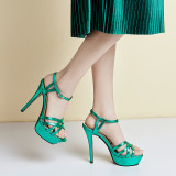 Arden Furtado Summer Fashion Trend Women's Shoes Stilettos Heels Sexy Elegant Pure Color Sandals Narrow Band  Big size 40