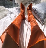 Fashion women's shoes mesh boots crystal heels over the knee orange green grey summer boots big size ladies sexy party shoes