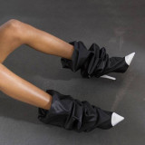 stilettos heels pointed toe fashion shoes pleated elastic crystal rhinestone silver orange knee high boots large size 48
