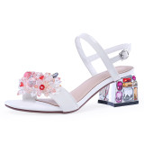 Arden Furtado Summer Fashion Trend Women's Shoes  Crystal Rhinestone Chunky Heels  Sexy Elegant  Pure Color Sandals Concise Buckle