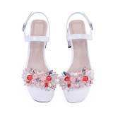 Arden Furtado Summer Fashion Trend Women's Shoes  Crystal Rhinestone Chunky Heels  Sexy Elegant  Pure Color Sandals Concise Buckle