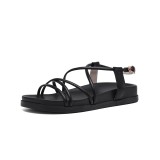 Arden Furtado Summer Fashion Trend Women's Shoes Pure Color Sandals Leather Concise Buckle Narrow Band Classics