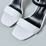 Arden Furtado Summer Fashion Trend Women's Shoes  Chunky Heels  Sexy Elegant Pure Color Narrow Band Classics Concise Sandals Leather