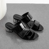 Arden Furtado Summer Fashion Trend Women's Shoes Chunky Heels  Slippers Sexy Sweet Elegant Narrow Band Concise Leather Pure Color