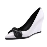 Arden Furtado Summer Fashion Trend Women's Shoes Pointed Toe   Sexy Elegant Slip-on Wedges Pumps Leather Shallow Butterfly-knot