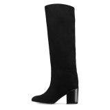 Arden Furtado Fashion Women's Shoes Winter Pointed Toe Chunky Heels Sexy Elegant Slip on Ladies Boots Pure Color Knee High Boots