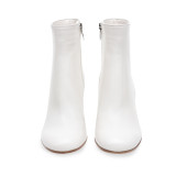 Arden Furtado Fashion Women's Shoes Winter  Chunky Heels Zipper Classics white Sexy Elegant Ladies Boots Pure Color Short Boots