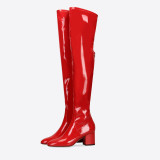 Arden Furtado Fashion Women's Shoes Winter Chunky Heels Zipper Sexy Elegant Ladies Boots Pure Color Over The Knee High red Boots