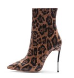 Arden Furtado Fashion Women's Shoes spring autumn Pointed Toe Stilettos Heels Zipper Sexy Elegant Ladies Boots leopard ankle Boots