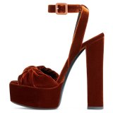 Arden Furtado Summer Fashion Women's Shoes Chunky Heels Sexy Elegant Pure Color velvet Sandals Buckle platform Party Shoes