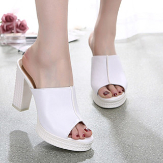 Arden Furtado Summer Fashion Trend Women's Shoes Chunky Heels Concise Sexy Elegant Pure Color Leather Waterproof Slippers