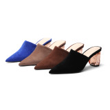 Arden Furtado Summer Fashion Trend Women's Shoes Pointed Toe Chunky Heels Slippers Mules Sexy Elegant  Pure Color Concise