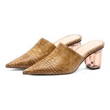 Arden Furtado Summer Fashion Trend Women's Shoes Pointed Toe Chunky Heels Pure Color Slippers Mules Leather Classics Office lady
