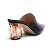 Arden Furtado Summer Fashion Trend Women's Shoes Pointed Toe Chunky Heels Pure Color Mules Elegant Slippers crystal heels