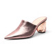 Arden Furtado Summer Fashion Trend Women's Shoes Pointed Toe Chunky Heels  Mules Sexy Elegant Slippers  Pure Color  Leather