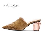 Arden Furtado Summer Fashion Trend Women's Shoes Pointed Toe Chunky Heels Pure Color Slippers Mules Leather Classics Office lady