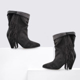 Arden Furtado autumn winter fashion women's shoes sexy elegant fringes boots cone heels ankle boots