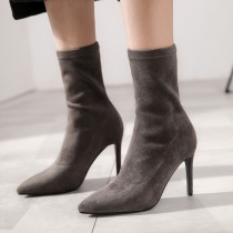 Arden Furtado Fashion Women's Shoes Winter  Pointed Toe Stilettos Heels  Sexy Elegant Ladies Boots Pure Color Grey Short Boots