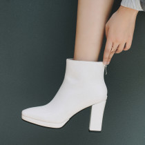 Arden Furtado Fashion Women's Shoes Winter  Chunky Heels Zipper Pure Color Elegant Ladies Boots Waterproof Short Boots Leather