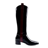 Arden Furtado Fashion Women's Shoes Winter Pointed Toe Chunky Heels Zipper Knee High Boots  Leather Mature Concise  Burgundy