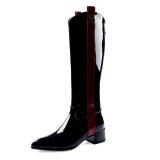 Arden Furtado Fashion Women's Shoes Winter Pointed Toe Chunky Heels Zipper Knee High Boots  Leather Mature Concise  Burgundy