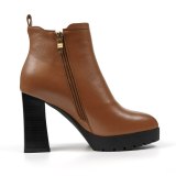Arden Furtado Fashion Women's Shoes Winter Chunky Heels Zipper pure color brown Elegant Short Boots Leather Concise Classics