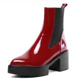 Arden Furtado Fashion Women's Shoes Winter pure color Slip-on Mature Concise Classics Women's Boots Short Boots Leather Burgundy