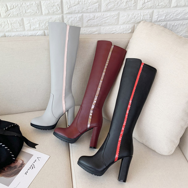 Arden Furtado Fashion Women's Shoes Pointed Toe Chunky Heels Zipper Elegant Ladies Boots  grey platform Knee High Boots