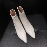 Arden Furtado Fashion Women's Shoes Winter Pointed Toe Chunky Heels Zipper Concise pure color Short Boots Mature Leather