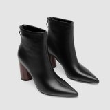 Arden Furtado Fashion Women's Shoes Winter Pointed Toe Chunky Heels Zipper Concise pure color Short Boots Mature Leather
