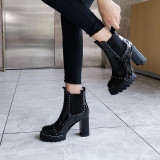 Arden Furtado Fashion Women's Shoes Winter Elegant Ladies Boots Concise Slip-on Classics Round Toe Chunky Heels Short Boots