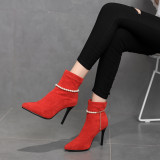 Arden Furtado Fashion Women's Shoes Winter Pointed Toe Stilettos Heels Zipper  Sexy Elegant Ladies Boots Concise pure color