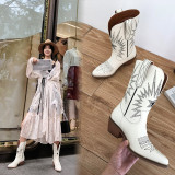 Arden furtado Pointed toe Chunky heels White Women's boots Short boots Matin boots While the boots