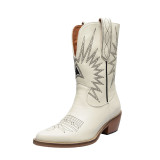 Arden furtado Pointed toe Chunky heels White Women's boots Short boots Matin boots While the boots