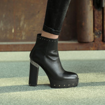 Winter black waterproof zipper rivets chunky heels lady platform ankle boots Martin boots size 33 40 41