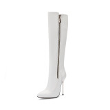 Arden Furtado Black Pointed toe zipper Stilettos heels Women's boots knee high boots White boots size 43