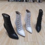 Arden furtado  Pointed toe White Black Stilettos heels Short boots Matin boots size 33 40