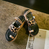 Arden furtado Brown Black High heels Wedges Fashion leopard sandals Casual shoes Personality platform Slippers