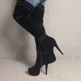 Arden furtado Winter zipper Stilettos heels Fashion Women's boots Thigh high boots rivets boots platform shoes