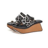 Arden furtado Brown Black High heels Wedges Fashion leopard sandals Casual shoes Personality platform Slippers