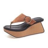 Arden furtado Elegant summer Brown Black consice Waterproof  Wedges Fashion slippers flip-flops