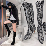 Arden Furtado Fashion Women's Shoes Winter  Pointed Toe Stilettos Heels Zipper pure color Cross Lacing Elegant Mature Classics