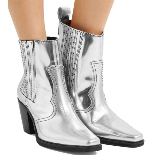 Arden Furtado Fashion Women's Shoes Winter Chunky Heels Elegant Ladies Boots pure color silverElegant Short Boots  Big size 45
