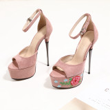 Arden Furtado Summer Fashion  Women's Shoes pure color pink Office lady Waterproof Party Shoes Concise Matte  Flower Classics