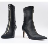 Arden furtado Winter Black Stilettos heels Pointed toe Fashion Women's boots Short boots Matin boots
